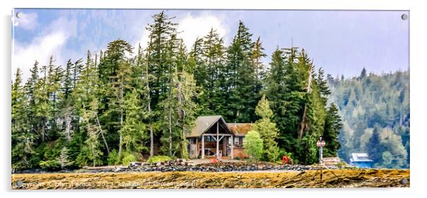 Cabin on Shore of Fir Covered Island Acrylic by Darryl Brooks