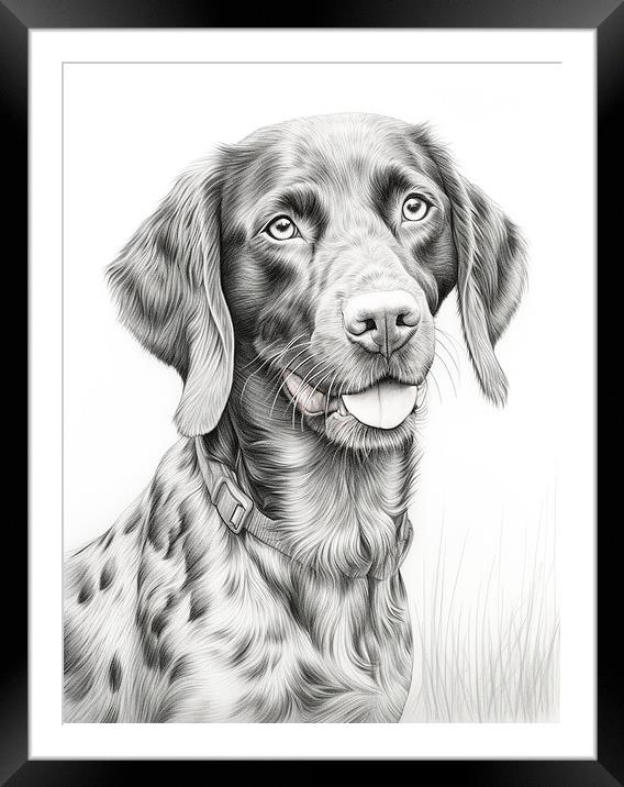 German Shorthaired Pointer Pencil Drawing Framed Mounted Print by K9 Art