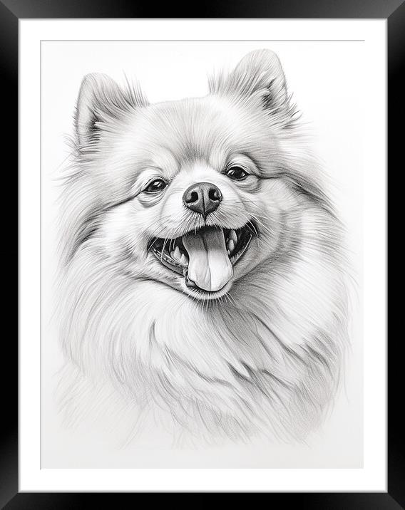 German Spitz Pencil Drawing Framed Mounted Print by K9 Art