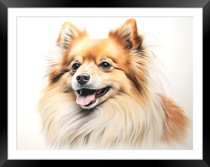 German Spitz Pencil Drawing Framed Mounted Print by K9 Art