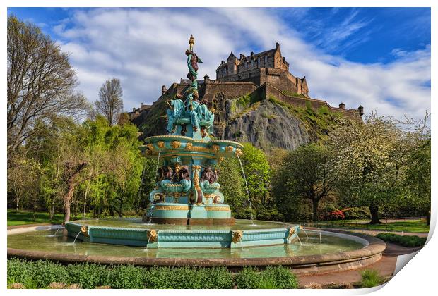 Edinburgh Castle And Ross Fountain Print by Artur Bogacki