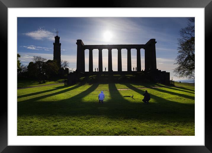 Calton Hill Monuments Silhouette In Edinburgh Framed Mounted Print by Artur Bogacki