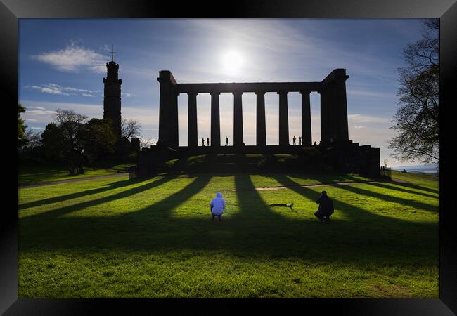 Calton Hill Monuments Silhouette In Edinburgh Framed Print by Artur Bogacki
