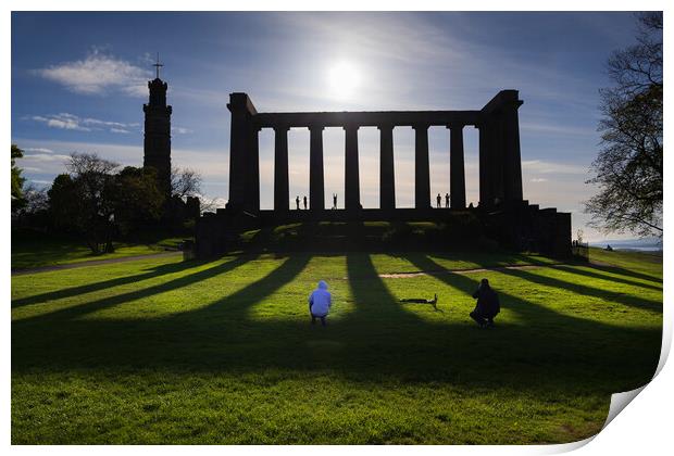 Calton Hill Monuments Silhouette In Edinburgh Print by Artur Bogacki