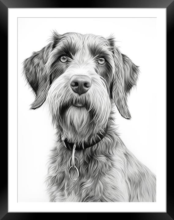 German Wirehaired Pointer Pencil Drawing Framed Mounted Print by K9 Art