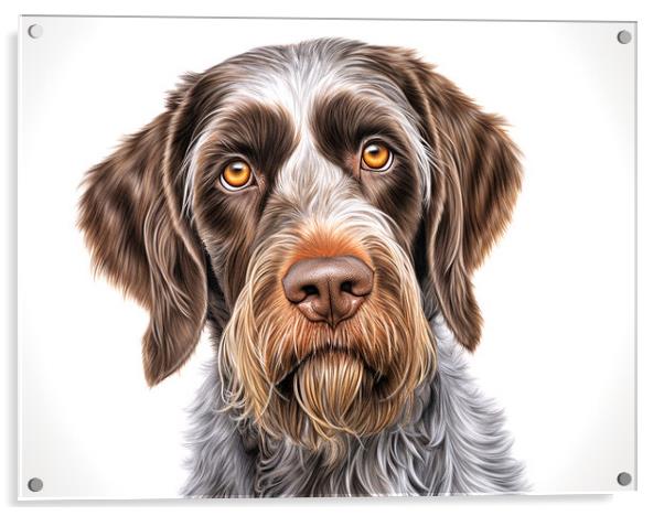 German Wirehaired Pointer Pencil Drawing Acrylic by K9 Art