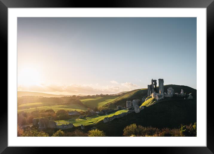 Corfe Castle Sunset Framed Mounted Print by Mark Jones