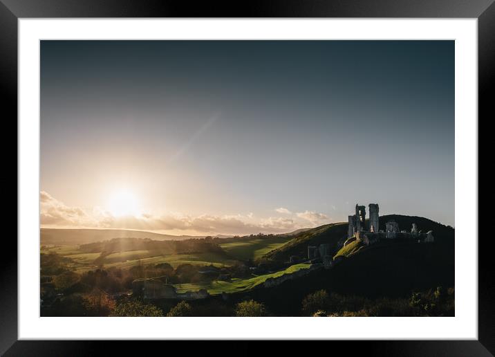 Corfe Castle Sunset Framed Mounted Print by Mark Jones
