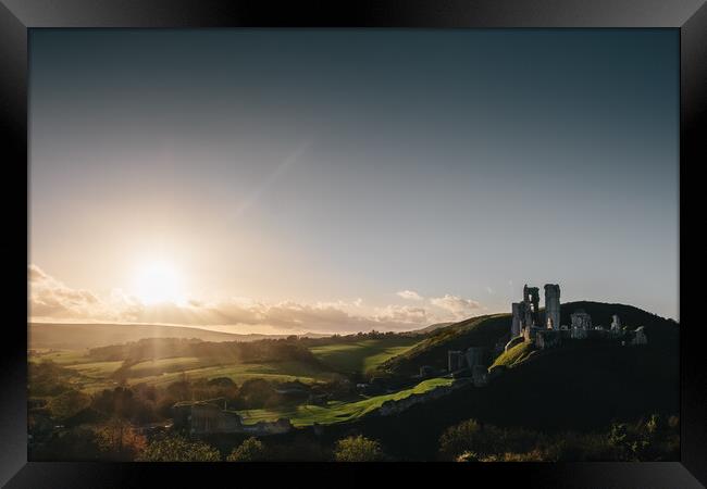 Corfe Castle Sunset Framed Print by Mark Jones