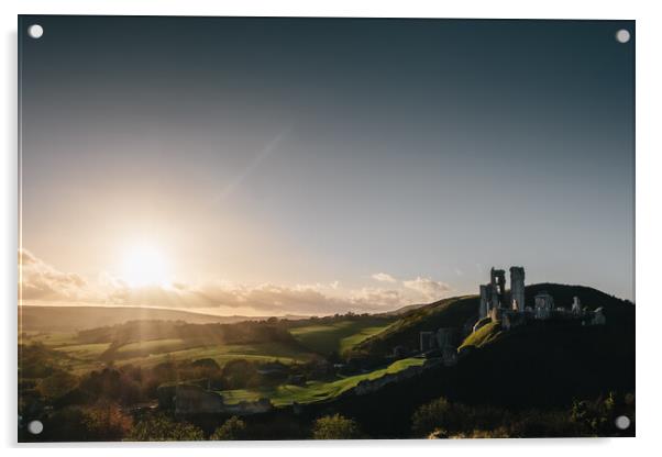 Corfe Castle Sunset Acrylic by Mark Jones