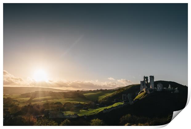 Corfe Castle Sunset Print by Mark Jones