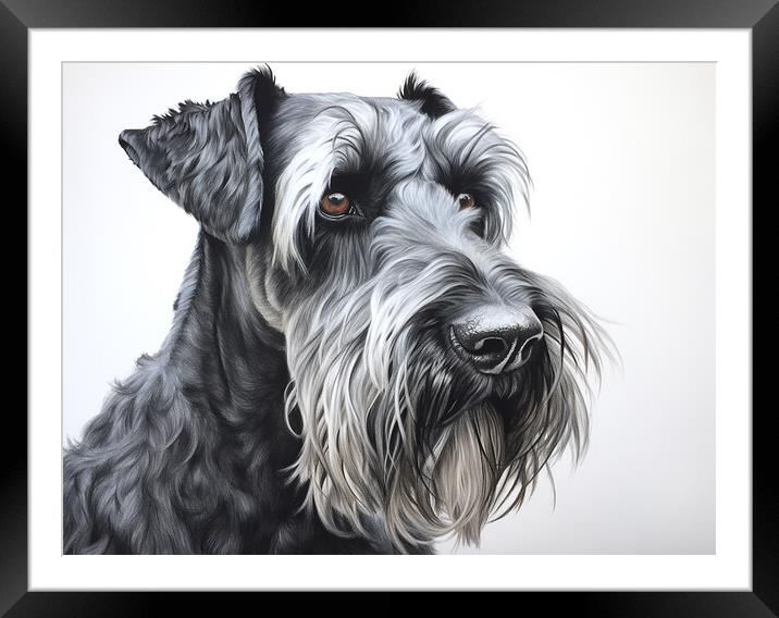 Giant Schnauzer Pencil Drawing Framed Mounted Print by K9 Art