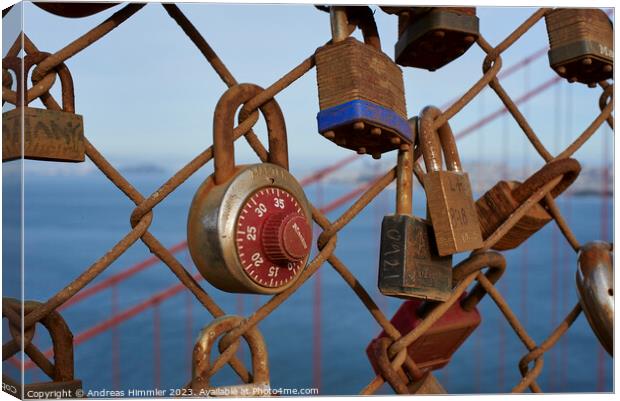 Love padlock at Battery Spencer above the Golden Gate Bridge Canvas Print by Andreas Himmler
