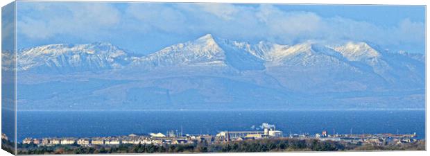Troon and mountains on Isle of Arran Canvas Print by Allan Durward Photography
