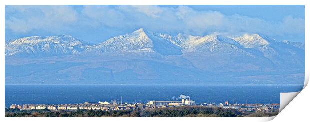 Troon and mountains on Isle of Arran Print by Allan Durward Photography