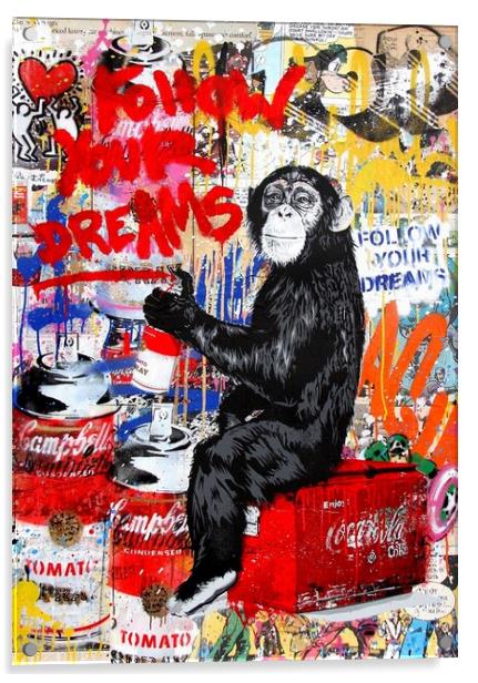 Ape brainwashing the world Acrylic by Zahra Majid