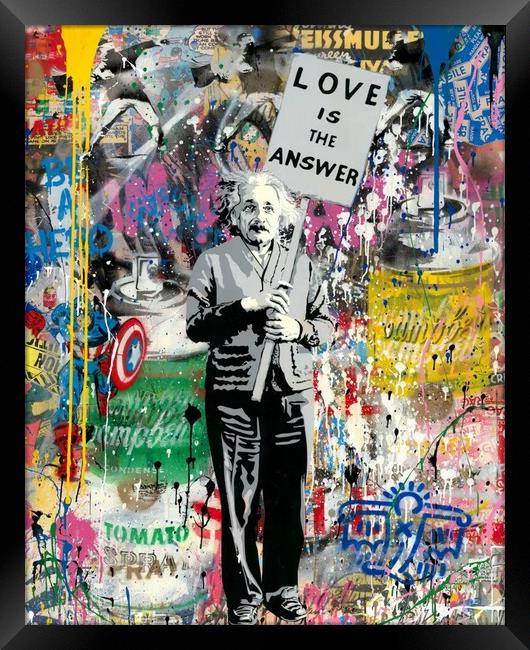 Einstein says Love is the Answer Framed Print by Zahra Majid