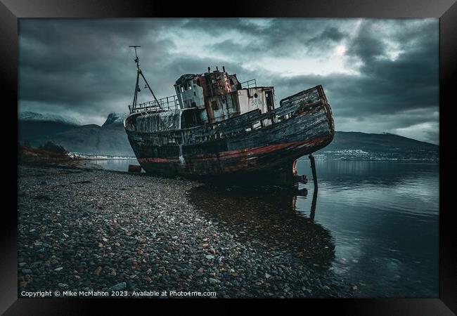 Corpach Shipwreck , Ben Nevis  Framed Print by Mike McMahon