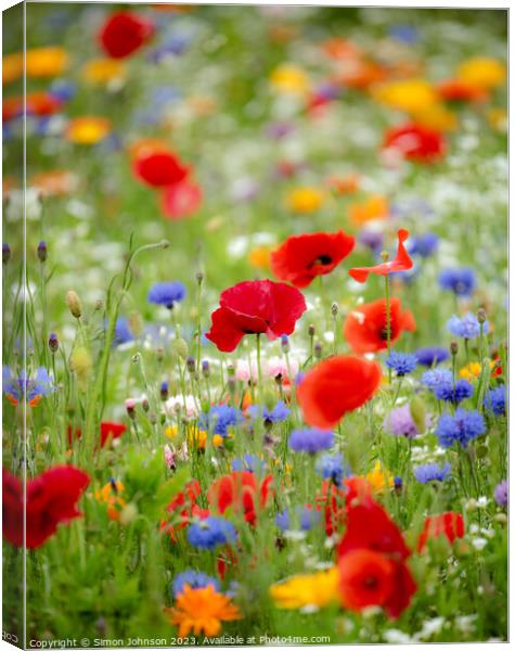 poppies and meadow flowers  Canvas Print by Simon Johnson