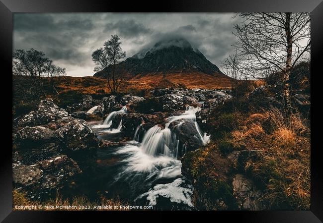 Buachaille etive mor waterfall  Framed Print by Mike McMahon