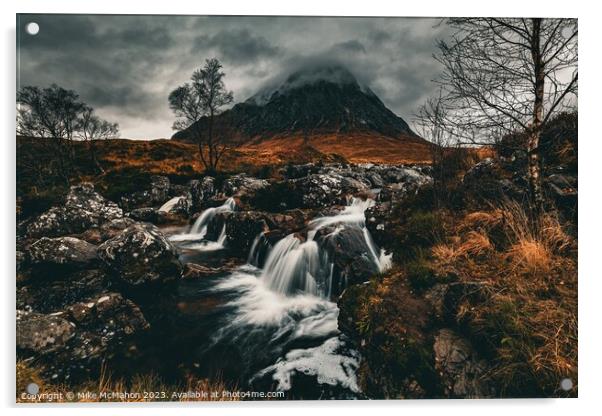 Buachaille etive mor waterfall  Acrylic by Mike McMahon