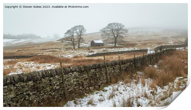Wintery scene at Wildboarclough, Cheshire, UK Print by Steven Nokes