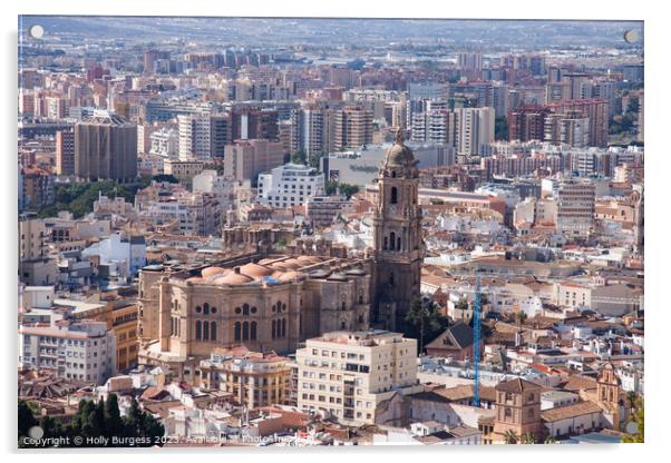 Malaga looking from La Alcazaba to the Catherdal  Acrylic by Holly Burgess