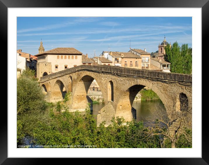 Bridge over the Arga River - Puente La Reina Framed Mounted Print by Laszlo Konya