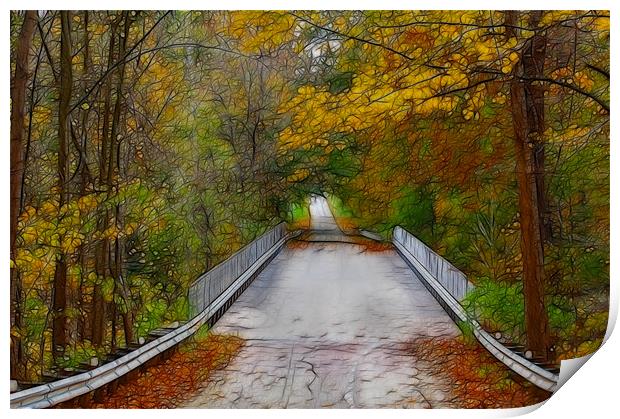 Country Bridge in Autumn Print by Kathleen Stephens
