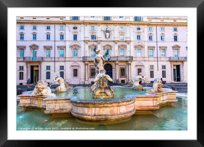 Fountain Saint Agnese In Agone Church Obelisk Piazza Navona Rome Framed Mounted Print by William Perry
