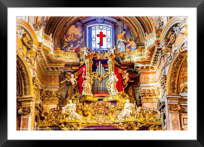 Organ Statues Frescoes Santa Maria Maddalena Church Rome Italy Framed Mounted Print by William Perry