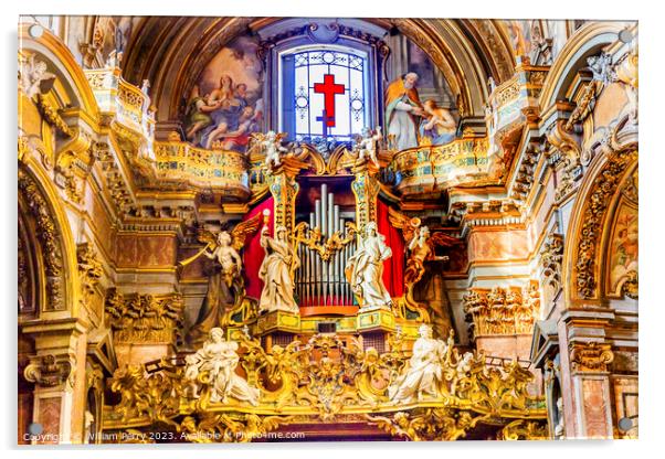 Organ Statues Frescoes Santa Maria Maddalena Church Rome Italy Acrylic by William Perry