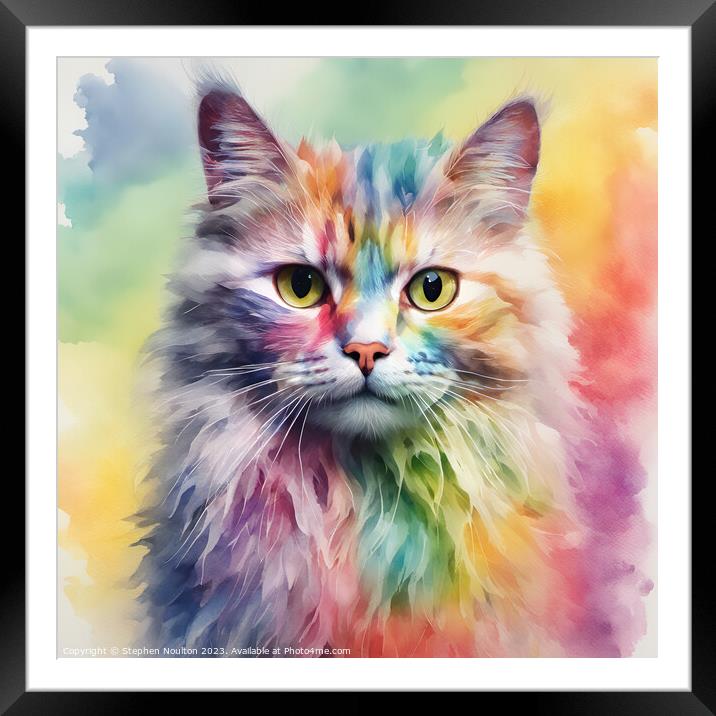 Rainbow Persian Cat Framed Mounted Print by Stephen Noulton