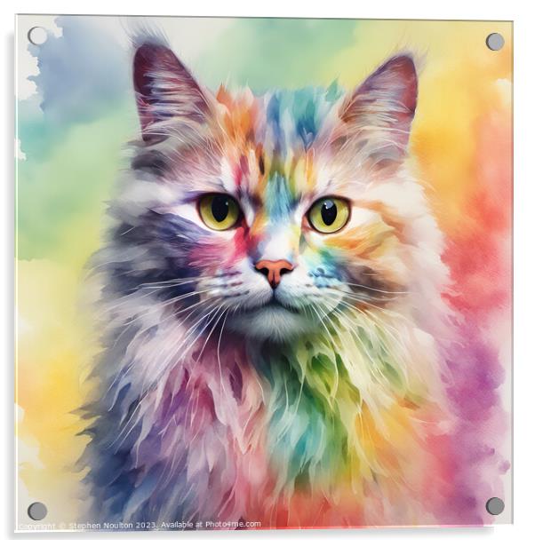 Rainbow Persian Cat Acrylic by Stephen Noulton