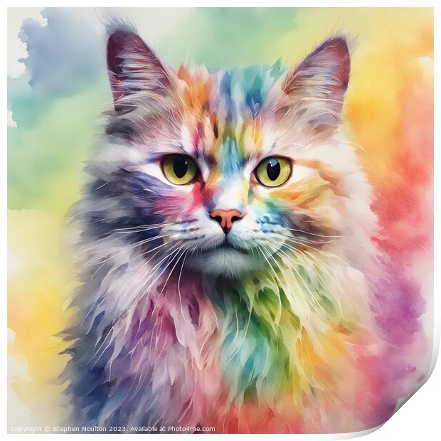 Rainbow Persian Cat Print by Stephen Noulton