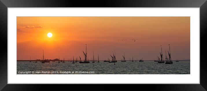 Swale estuary barges and Yawls at sunset Framed Mounted Print by Alan Payton
