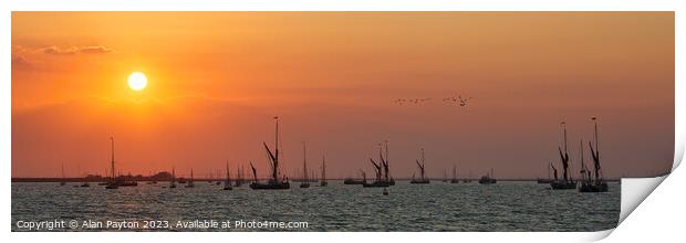 Swale estuary barges and Yawls at sunset Print by Alan Payton