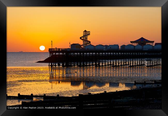 Sunrise and reflections at Herne Bay Pier Framed Print by Alan Payton