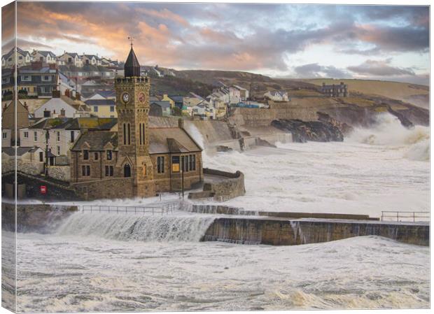 Porthleven  stormy sea,storm force ,Cornwall Canvas Print by kathy white