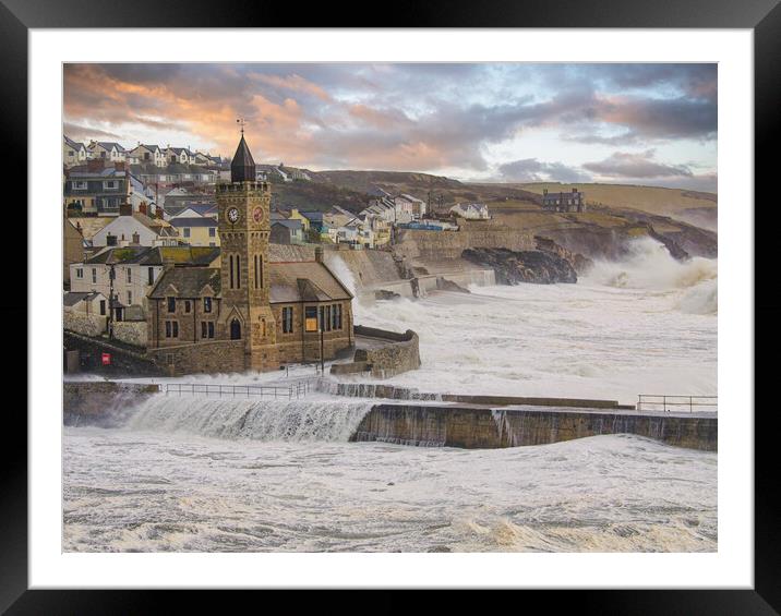 Porthleven  stormy sea,storm force ,Cornwall Framed Mounted Print by kathy white