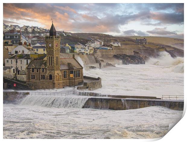 Porthleven  stormy sea,storm force ,Cornwall Print by kathy white