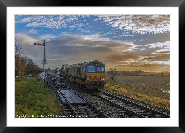 Freight train and semaphore Signal Framed Mounted Print by Richard Perks