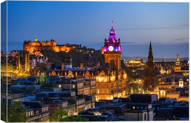 Edinburgh City Skyline At Night Canvas Print by Artur Bogacki