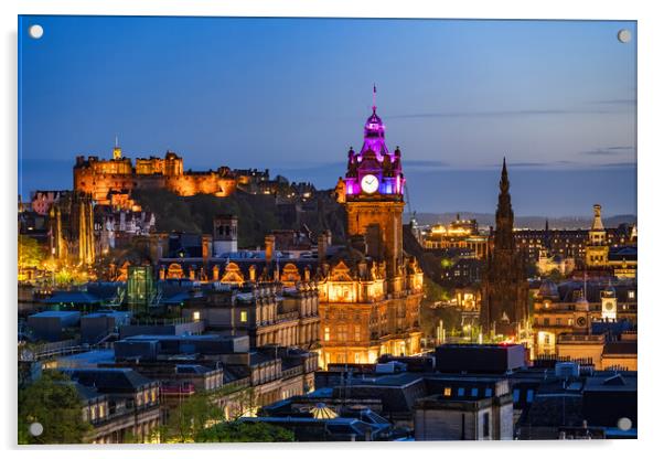 Edinburgh City Skyline At Night Acrylic by Artur Bogacki