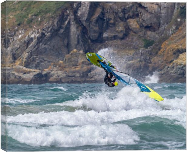 The Acrobatic Windsurfer at Newgale. Canvas Print by Colin Allen