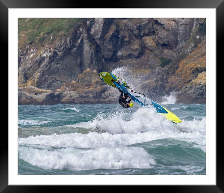 The Acrobatic Windsurfer at Newgale. Framed Mounted Print by Colin Allen