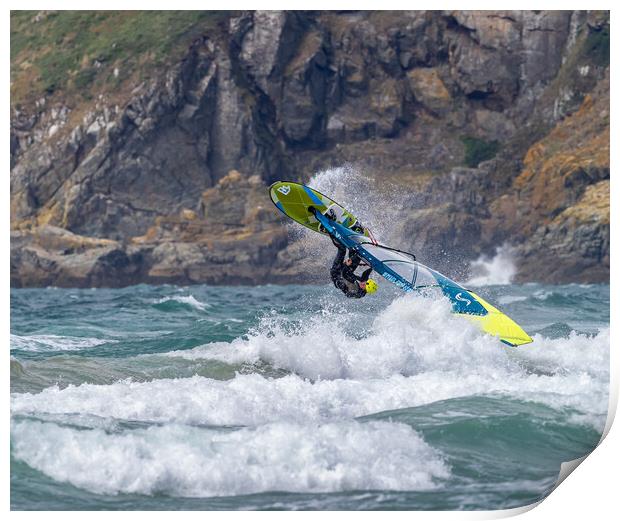 The Acrobatic Windsurfer at Newgale. Print by Colin Allen