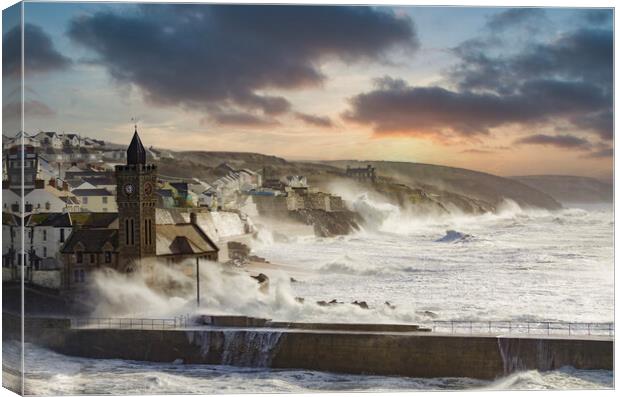 Storm in Porthleven,Cornwall Canvas Print by kathy white