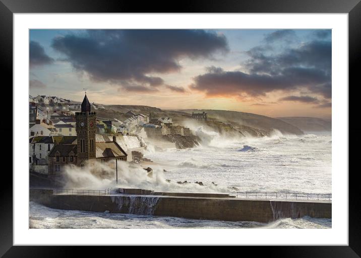 Storm in Porthleven,Cornwall Framed Mounted Print by kathy white