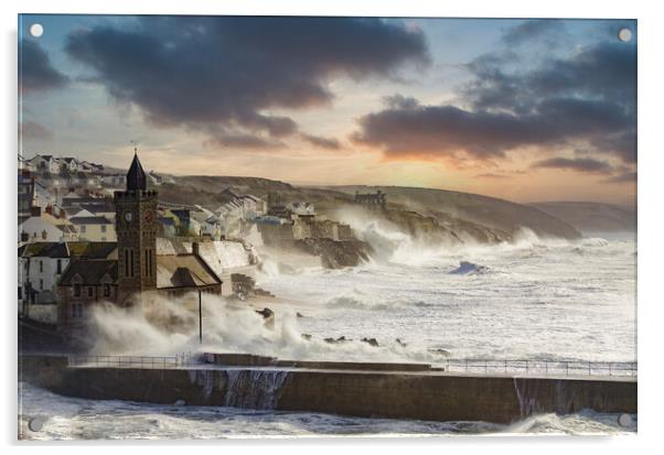 Storm in Porthleven,Cornwall Acrylic by kathy white